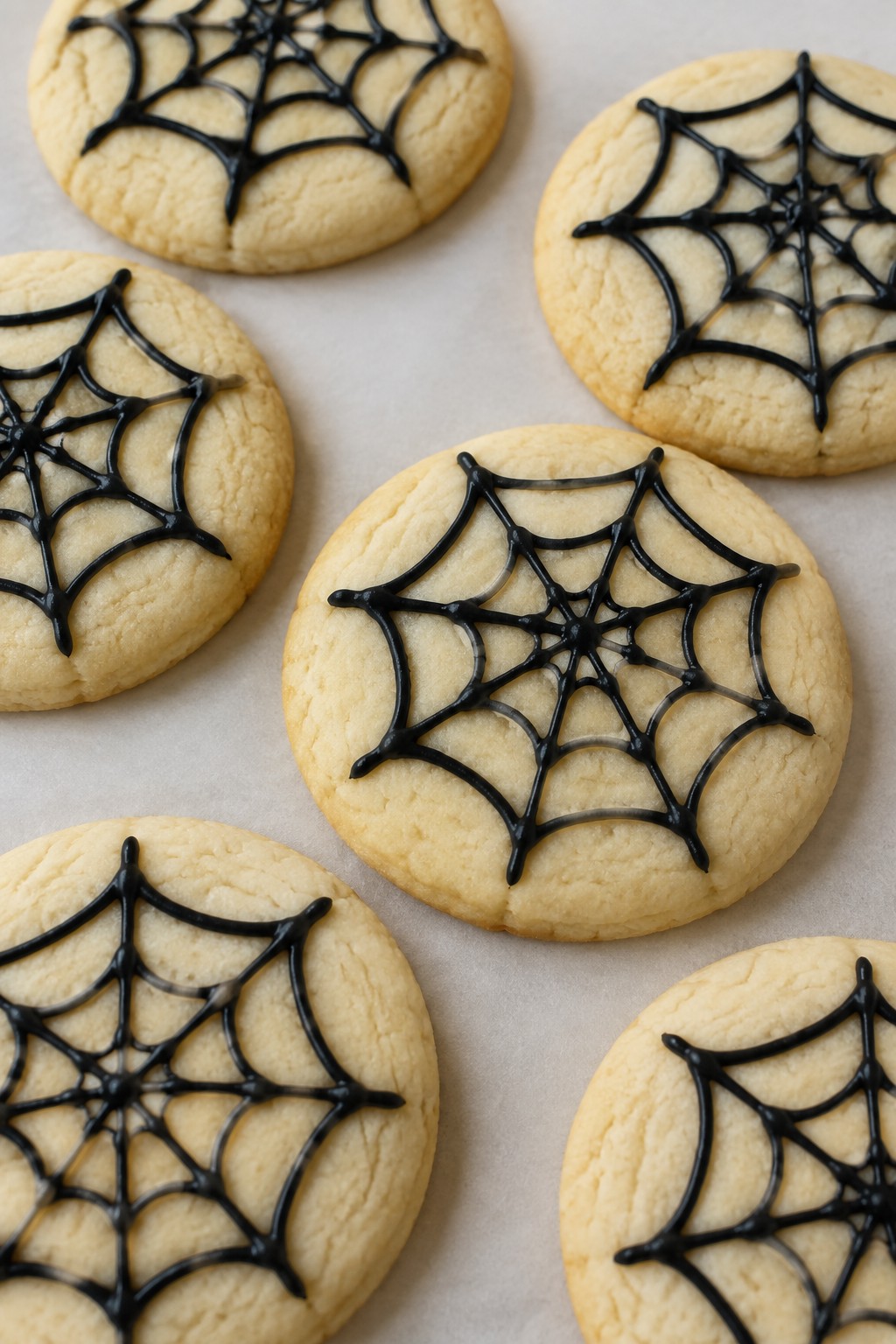 Spiderweb Sugar Cookies with Black Icing Piping