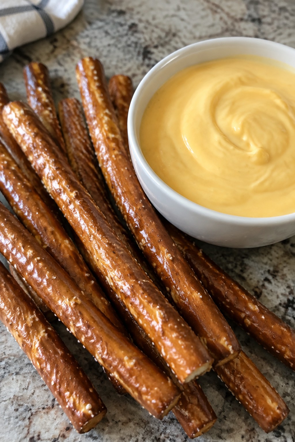 Skeleton Bone Pretzel Rods with Cheese Dip