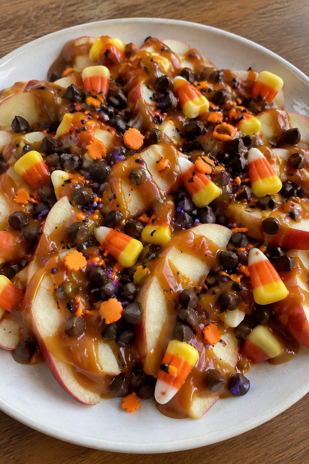 Caramel Apple Nacho Bar with Halloween Toppings
