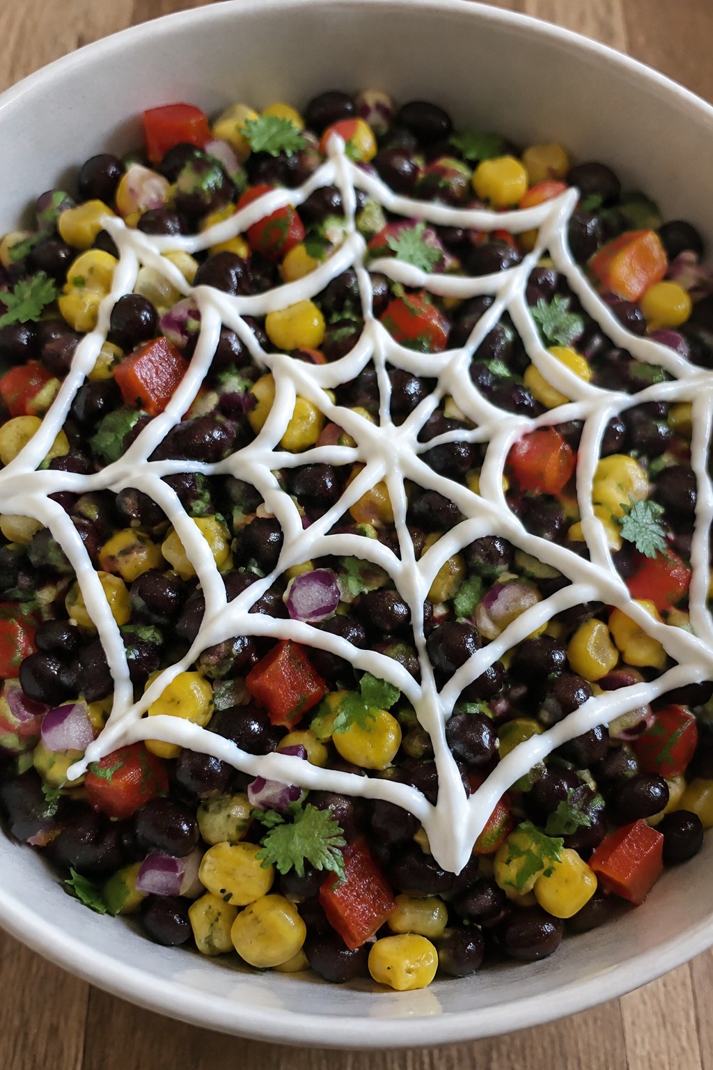 Spiderweb Black Bean and Corn Salad