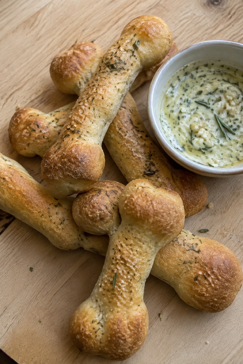 Skeleton Bone Breadsticks with Roasted Garlic Butter