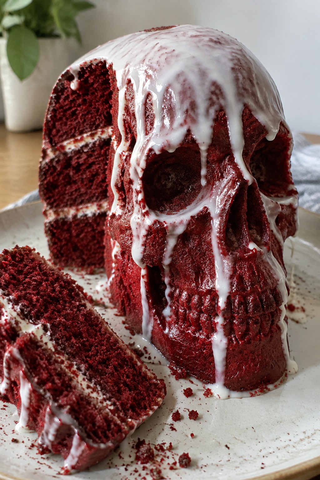 Blood-Dripping Red Velvet Skull Cake