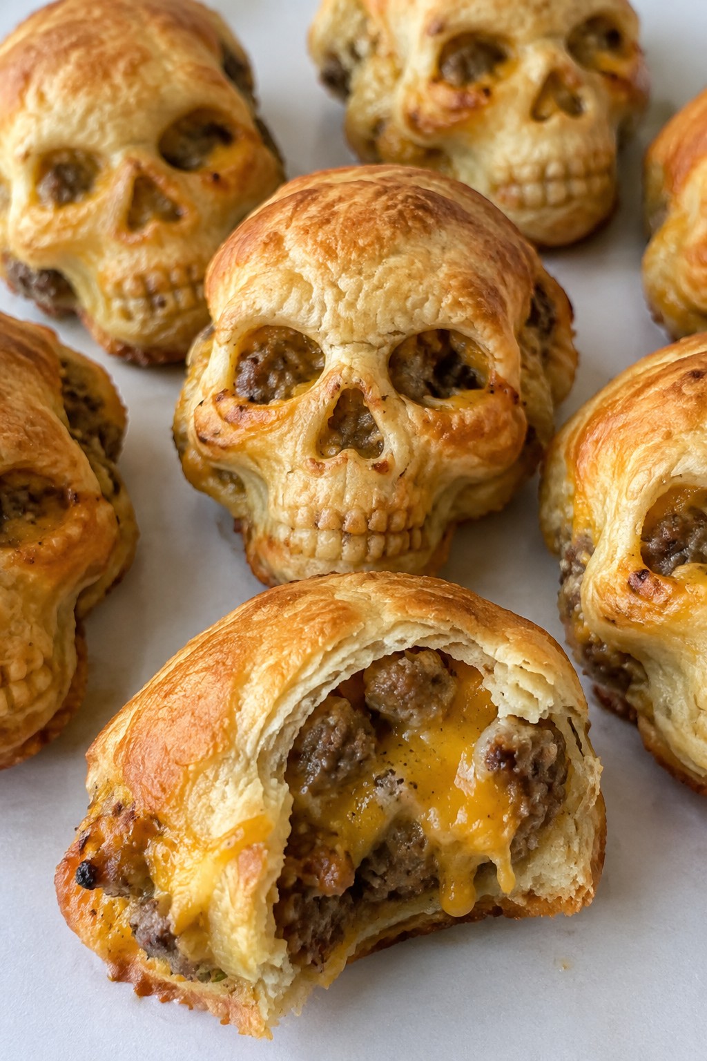 Spooky Sausage and Cheese Skull Bites