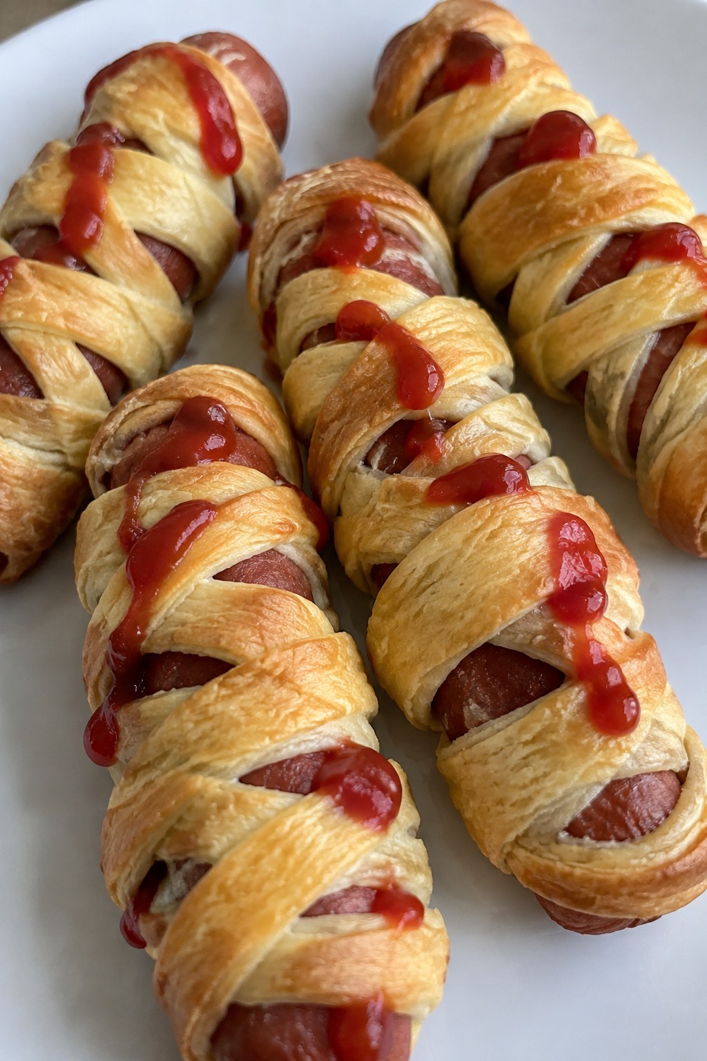 Mummy Hot Dogs with Ketchup Drips