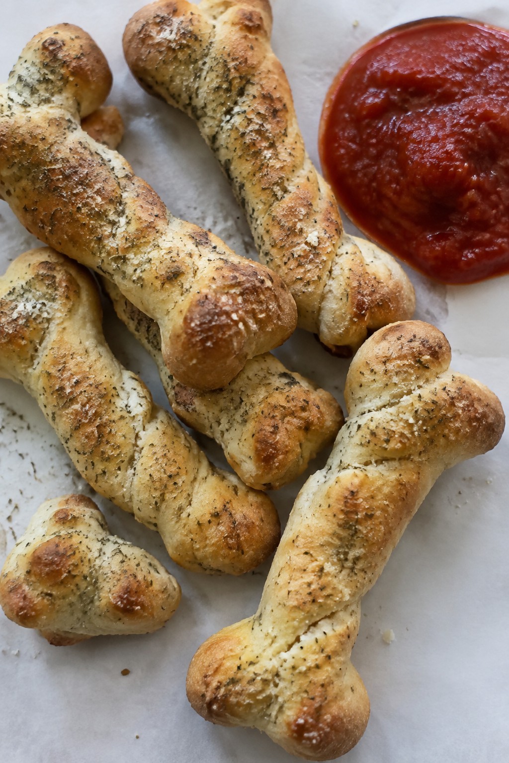 Skeleton Bone Breadsticks with Marinara