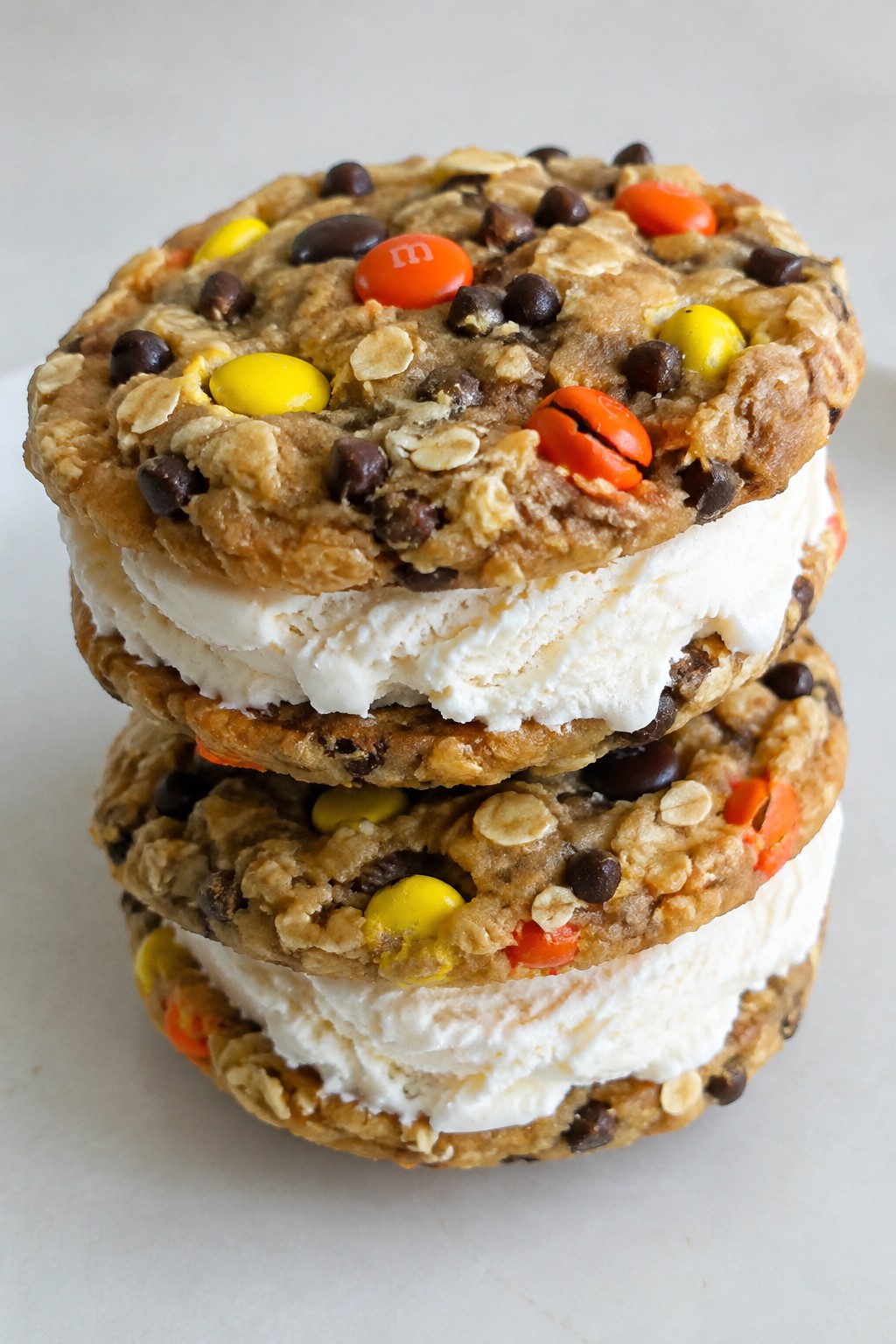 Easy Monster Cookie Ice Cream Sandwiches