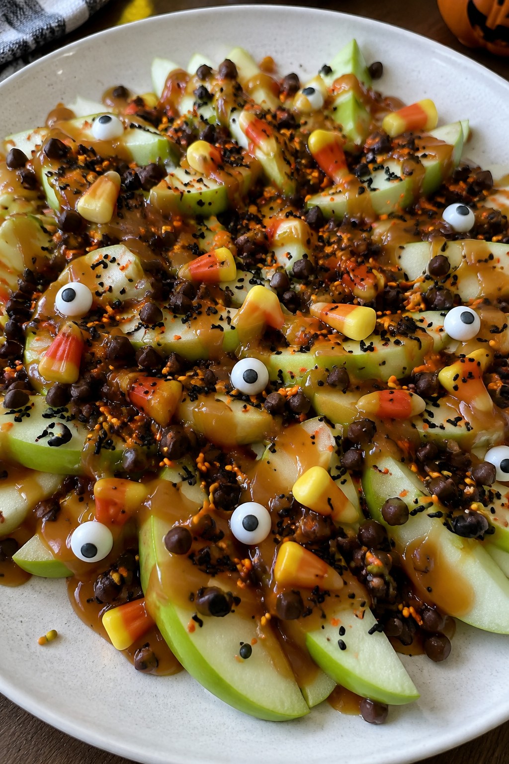 Spooky Caramel Apple Nachos