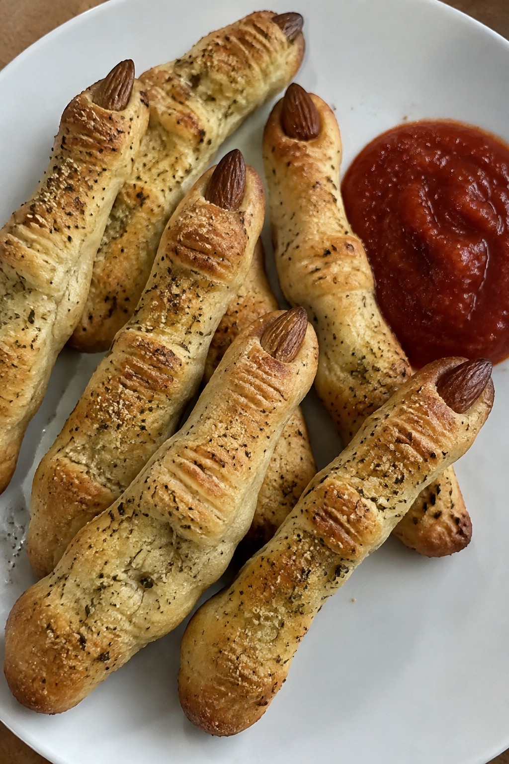 Witch Finger Breadsticks with Marinara