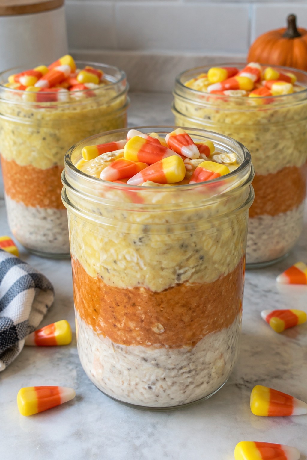 Candy Corn Layered Overnight Oats Jars