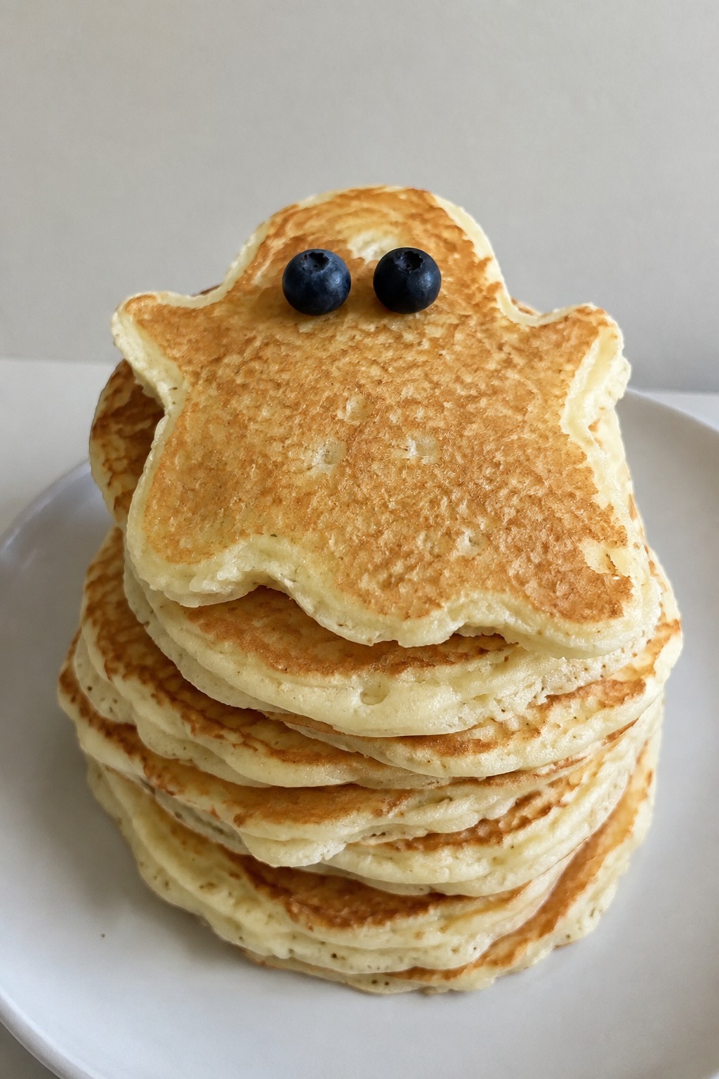 Ghost Pancake Stack with Blueberry Eyes