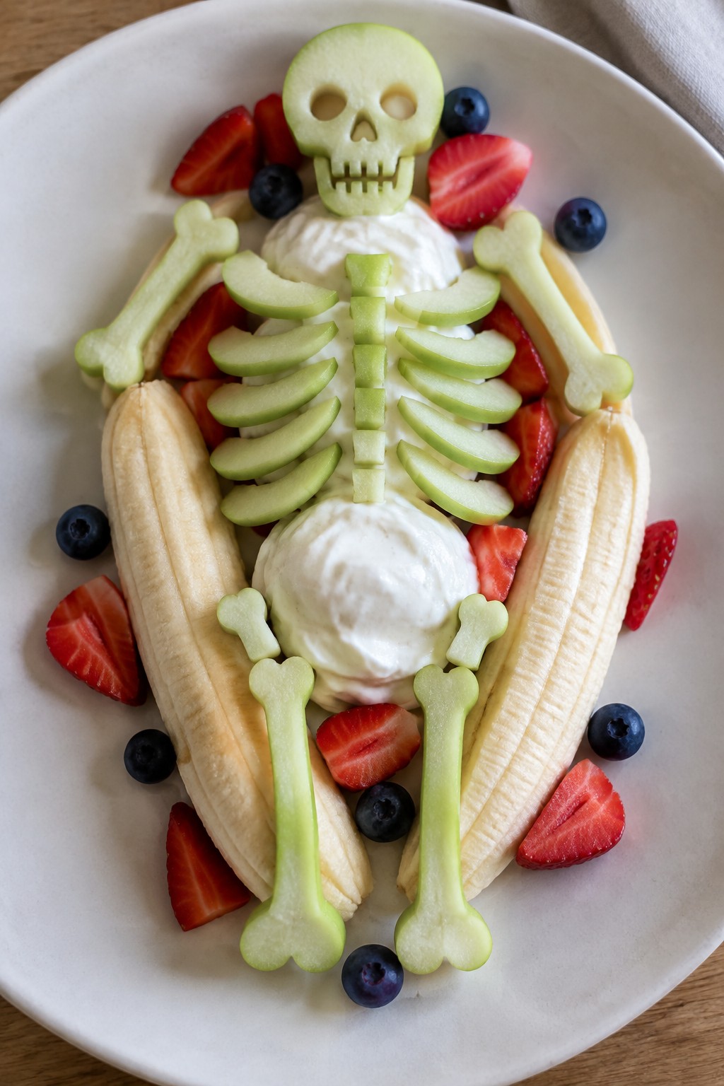 Skeleton Banana Split with Yogurt and Fruit Bones
