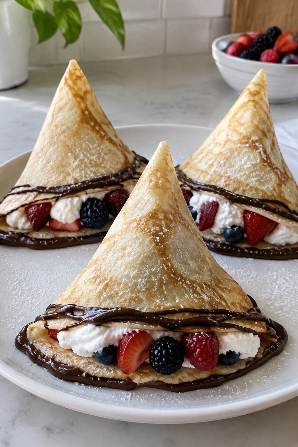 Witch Hat Crepes Filled with Berries and Cream