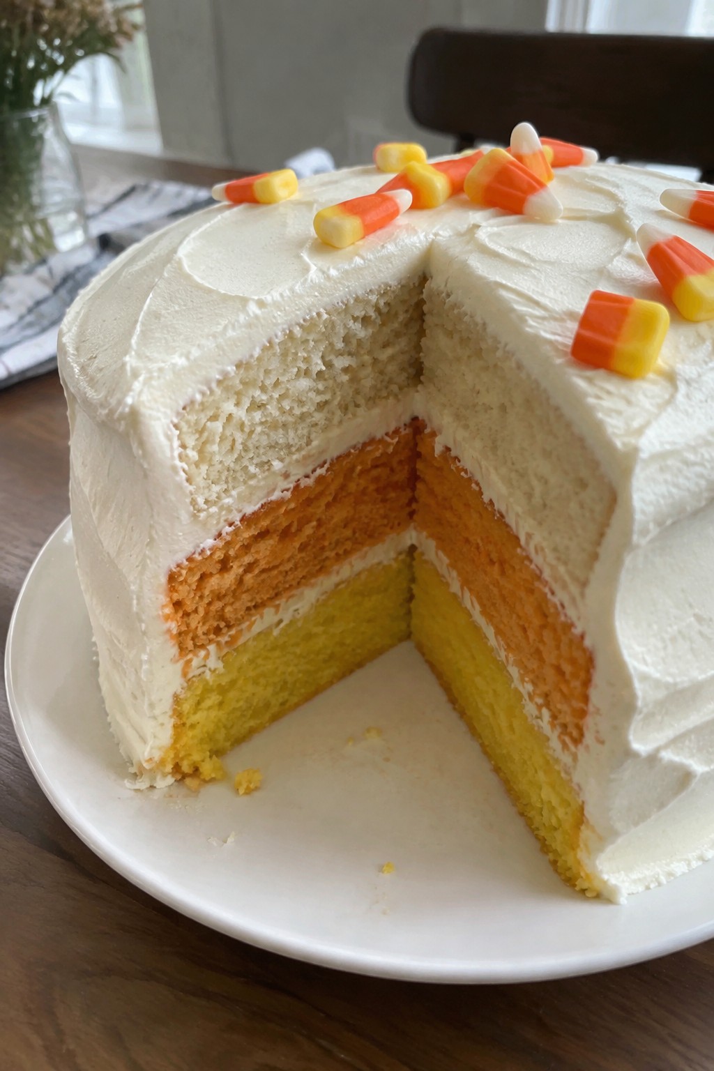 Candy Corn Ombre Layer Cake with Vanilla Buttercream