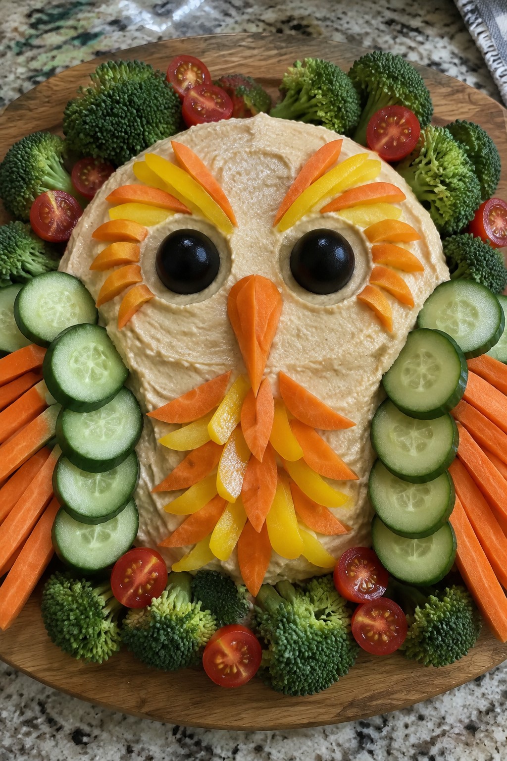 Owl Face Hummus and Veggie Board