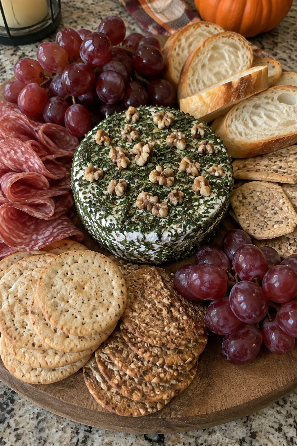 Haunted Forest Herb-Crusted Brie and Walnut Board