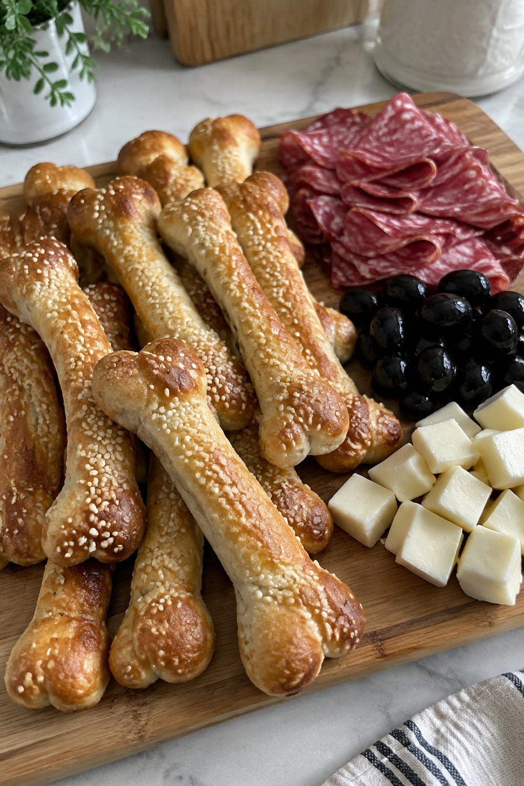Skeleton Bone Breadstick and Soppressata Board