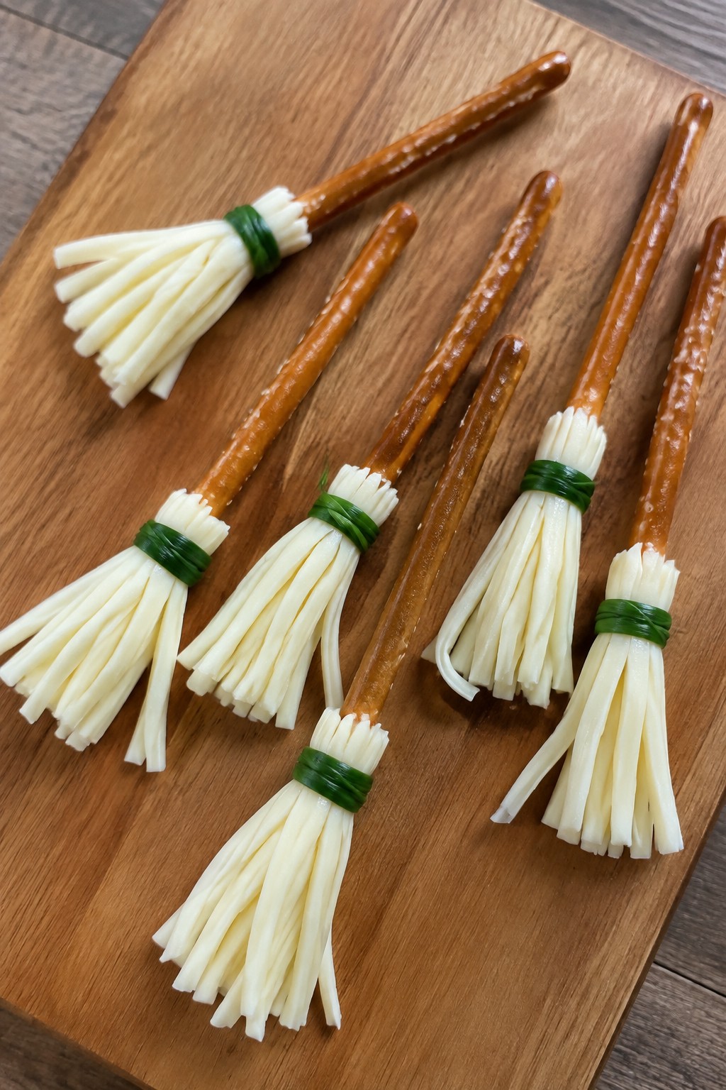 Witch's Broomstick Pretzel and Cheese Skewer Board