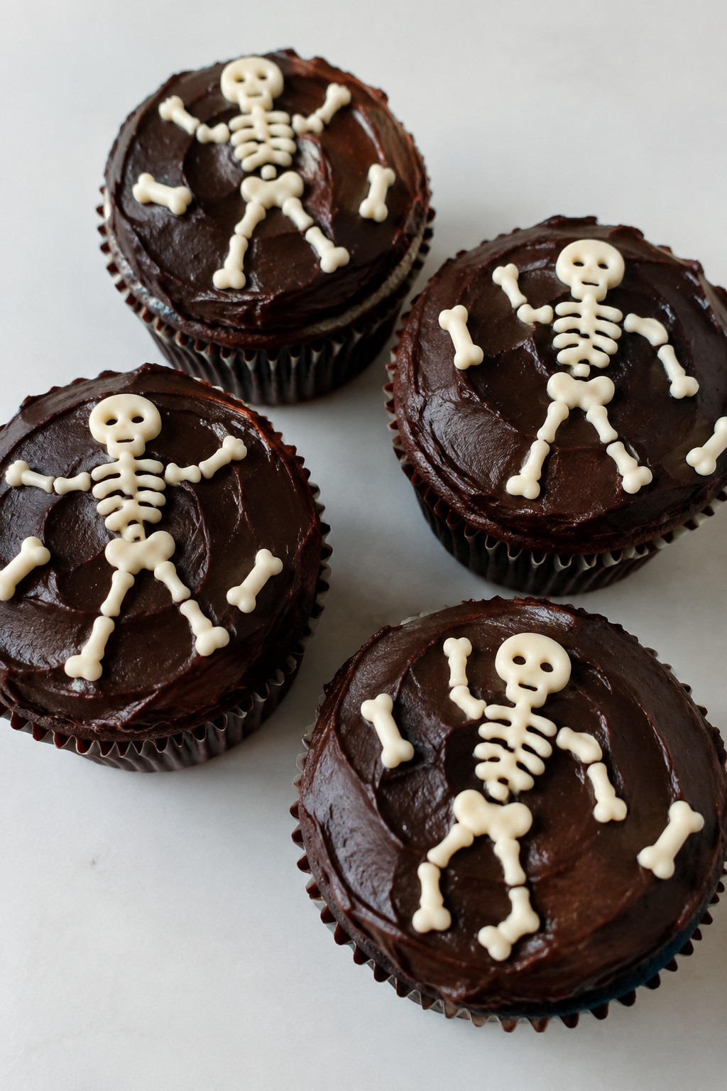 Mint Chocolate Skeleton Cupcakes with White Bone Details