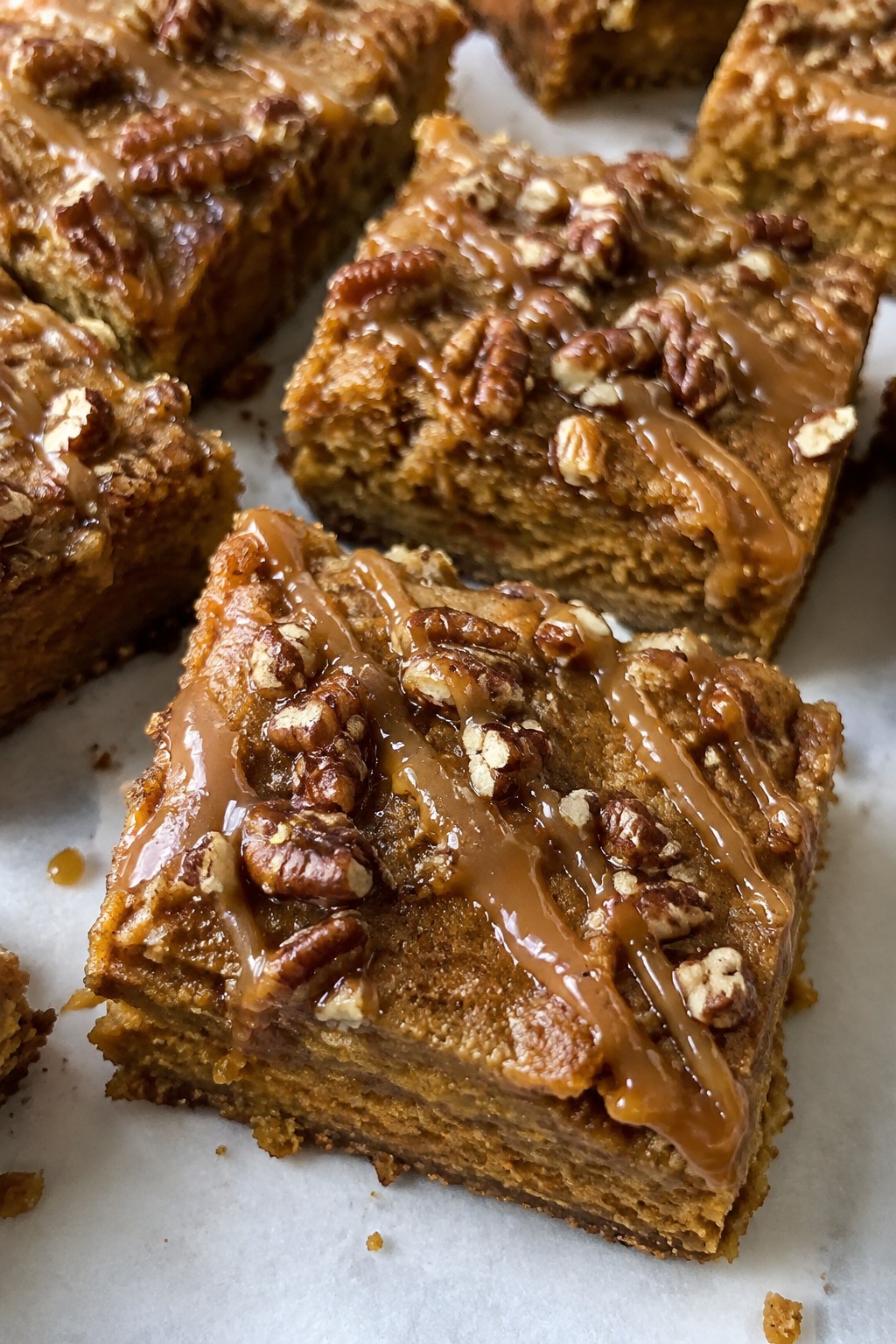 Spiced Rum Caramel Pecan Pumpkin Bars