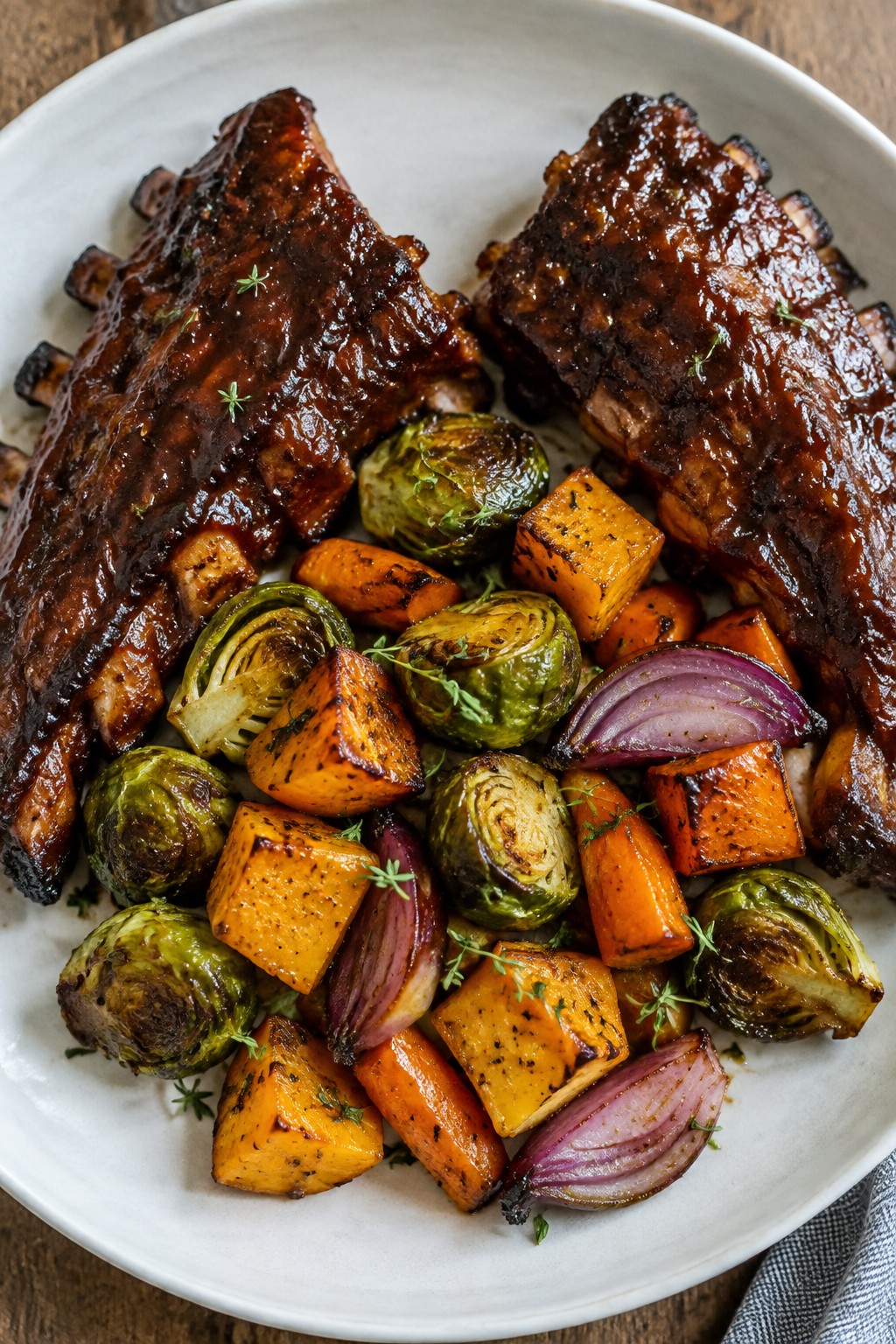Bat Wing Barbecue Ribs with Roasted Autumn Vegetables