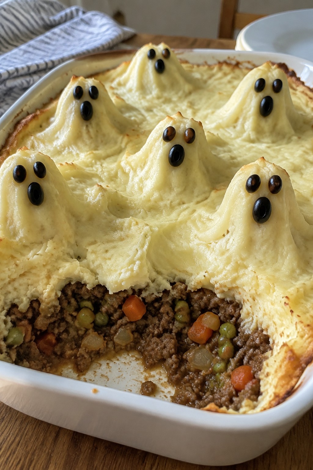 Ghostly Shepherd's Pie with Mashed Potato Topping