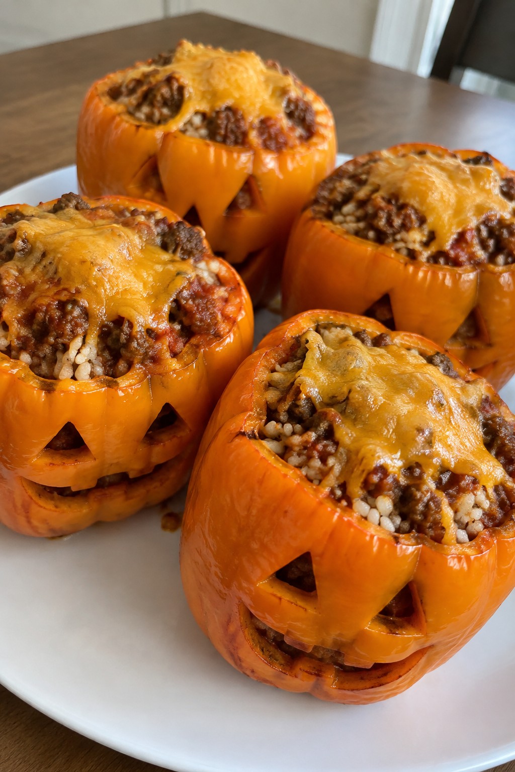 Jack-o'-Lantern Stuffed Peppers with Beef and Rice