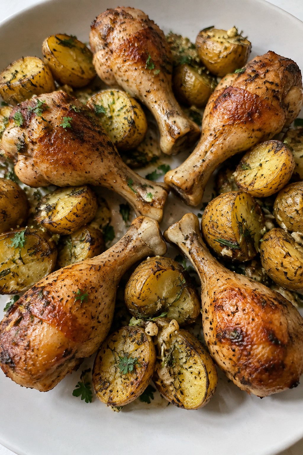 Skeleton Bone-In Baked Chicken with Garlic Herb Potatoes