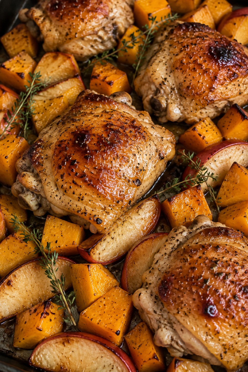 Sheet Pan Maple-Glazed Chicken Thighs with Roasted Squash and Apples