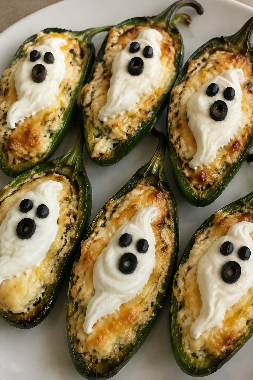 Ghostly Stuffed Jalapeño Poppers