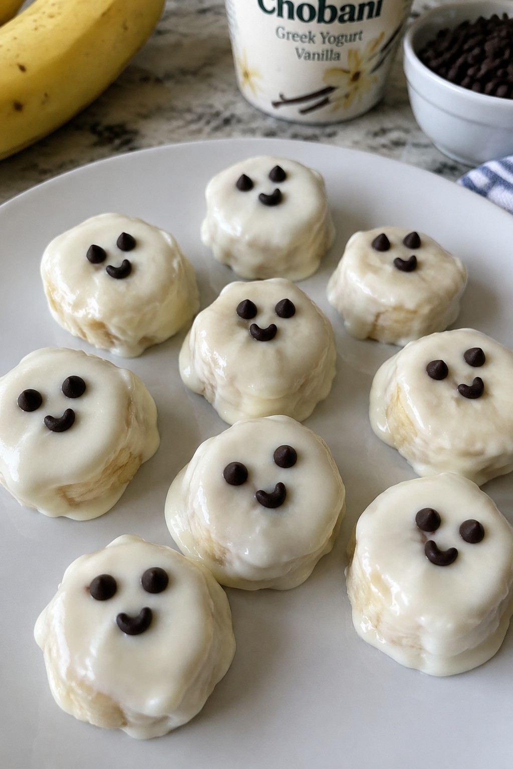 Ghostly Banana and Yogurt Bites