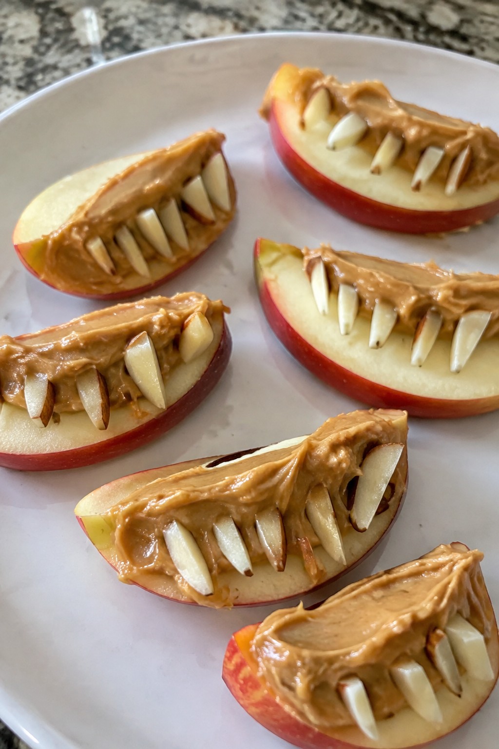 Monster Apple Slices with Peanut Butter and Teeth