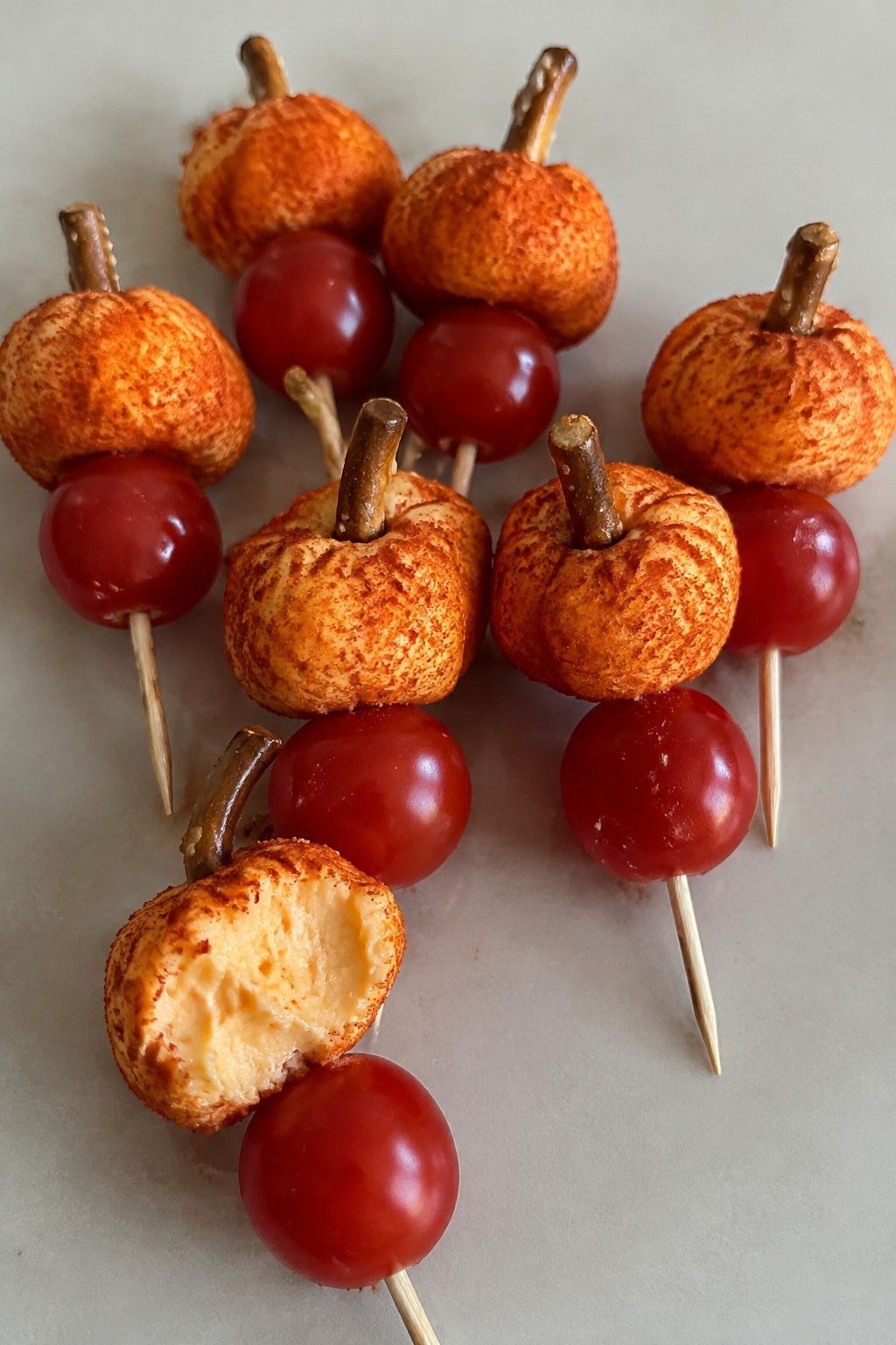 Pumpkin Cheese Ball Skewers