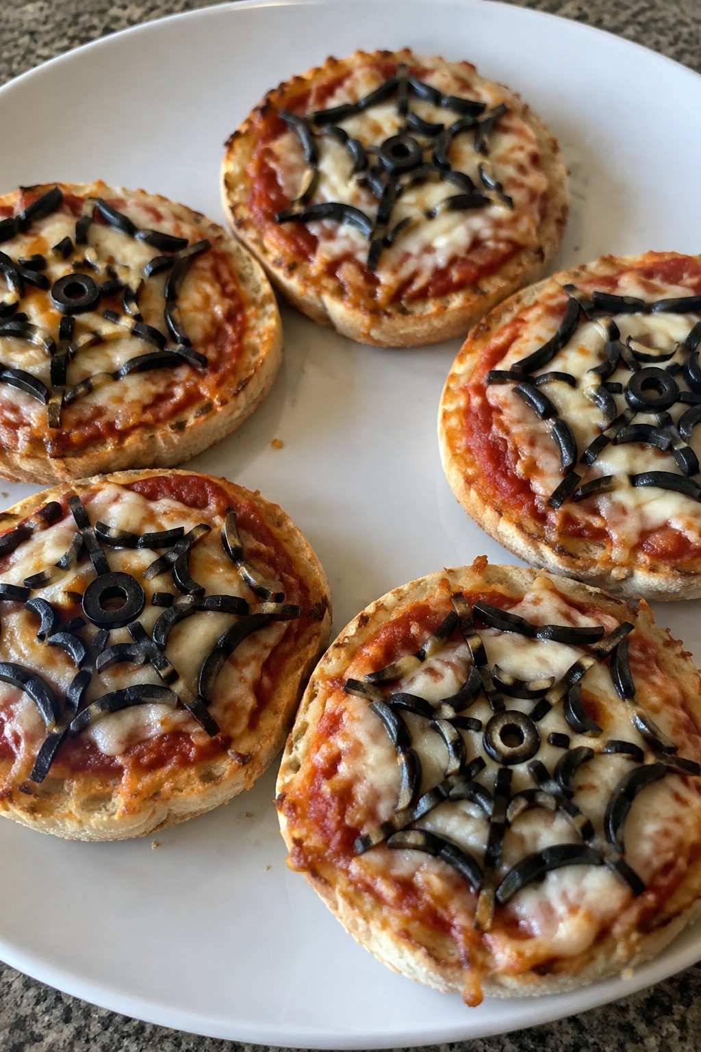 Spiderweb Mini Pizzas on English Muffins