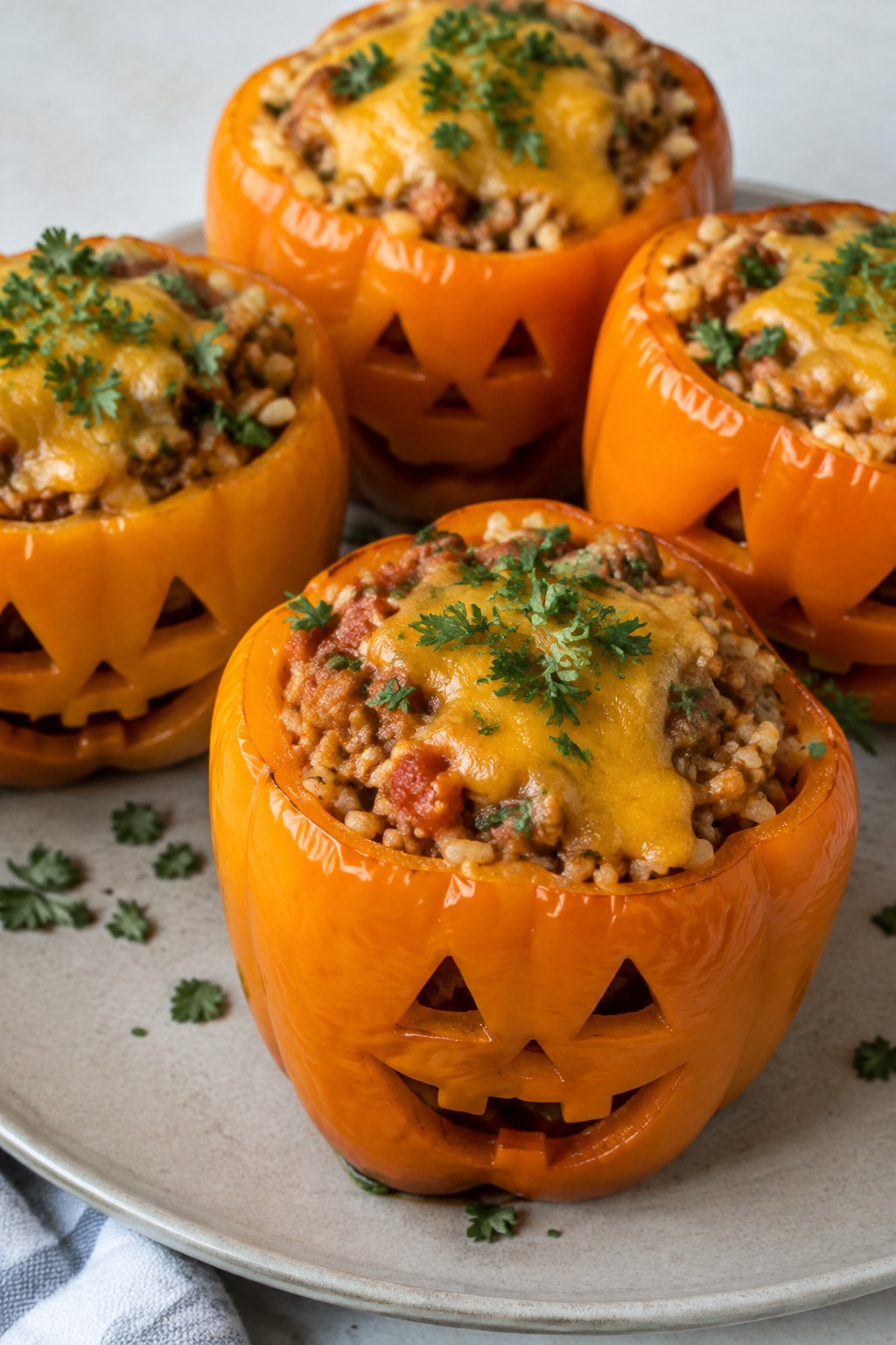 Jack-o'-Lantern Stuffed Bell Peppers