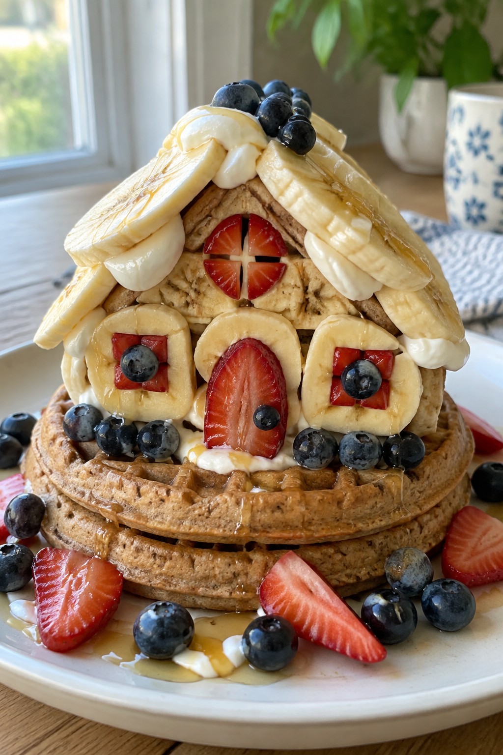 Haunted House Whole Grain Waffle Stacks with Fruit Toppings