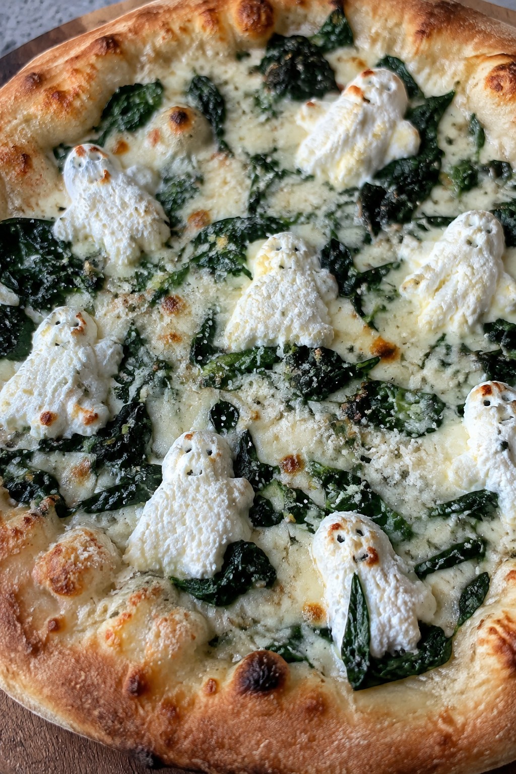 Ghostly Ricotta Spinach White Pizza