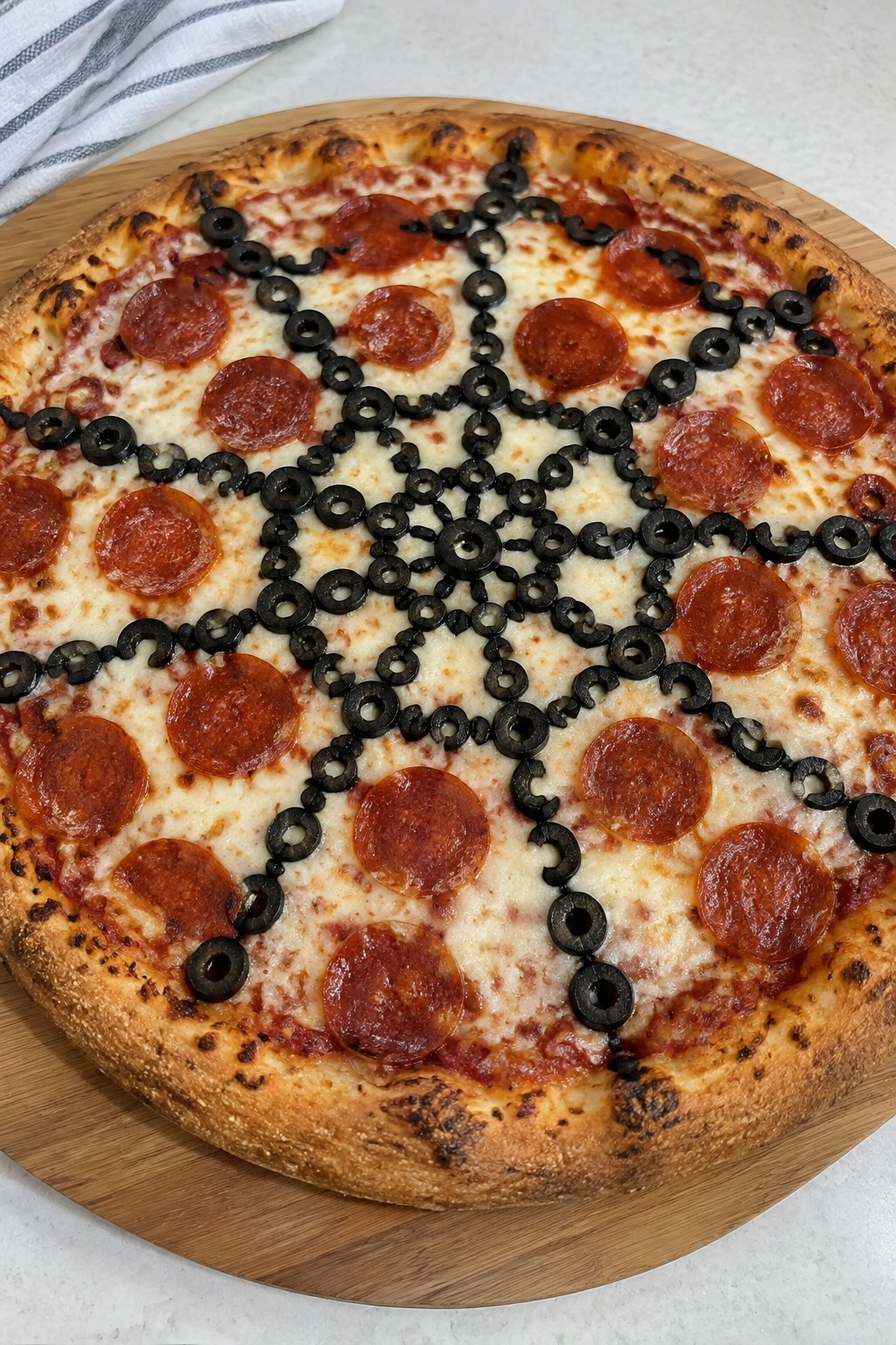 Spiderweb Olive and Pepperoni Pizza