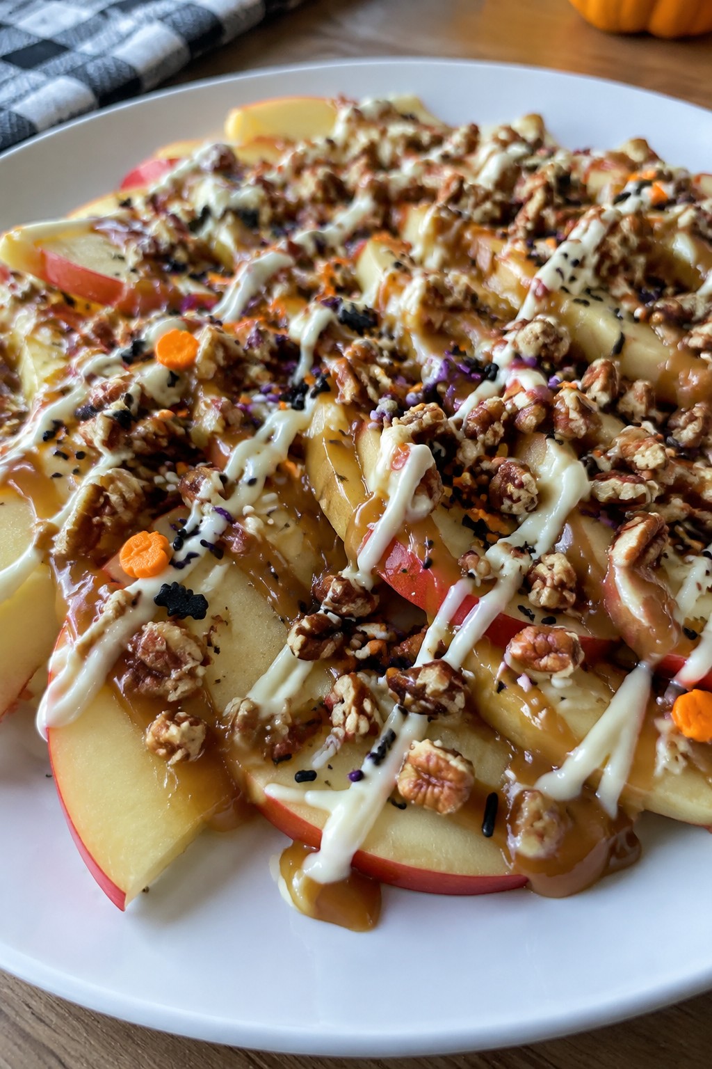 Caramel Apple Nachos with White Chocolate Drizzle