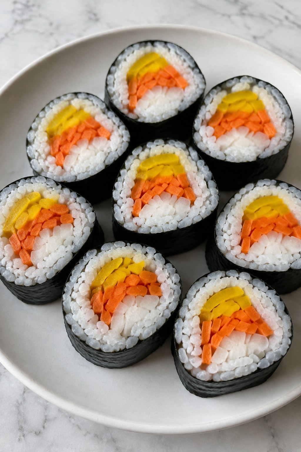 Candy Corn Veggie Sushi Rolls