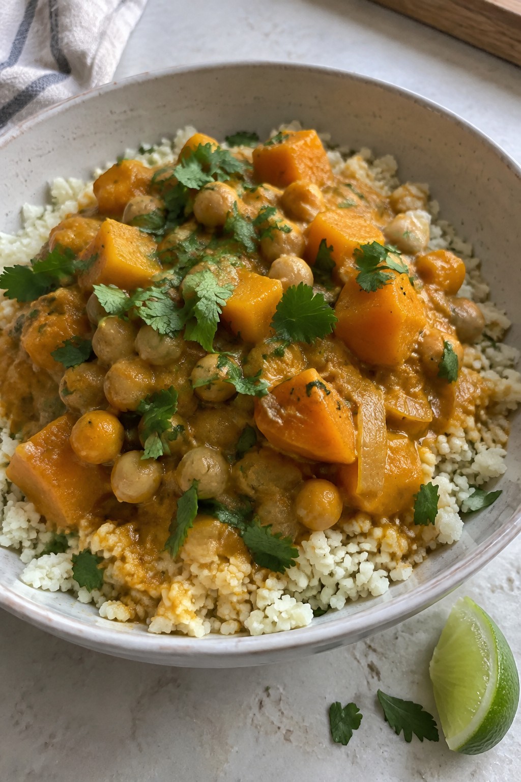 Butternut Squash and Chickpea Curry over Cauliflower Rice