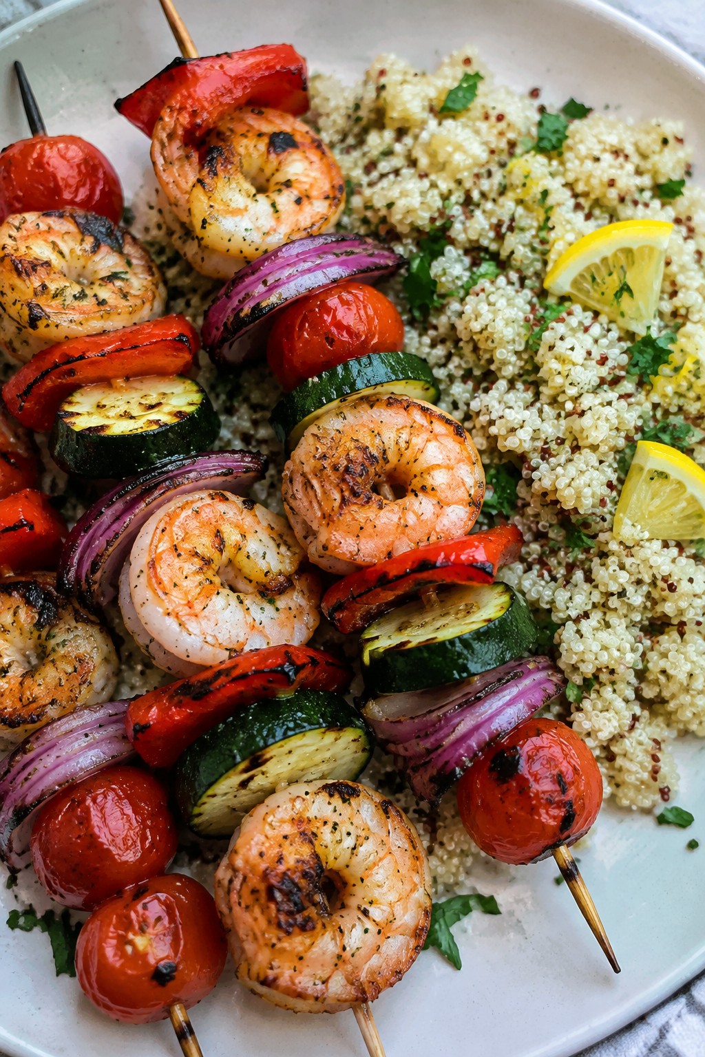 Grilled Shrimp and Vegetable Skewers with Quinoa Pilaf
