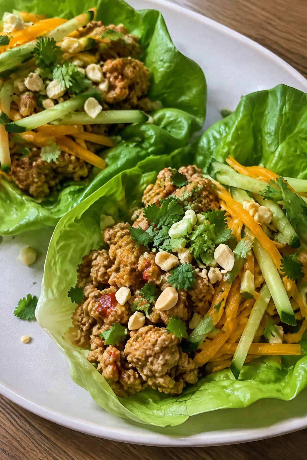 Thai Turkey Lettuce Wraps with Pumpkin and Cucumber Slaw
