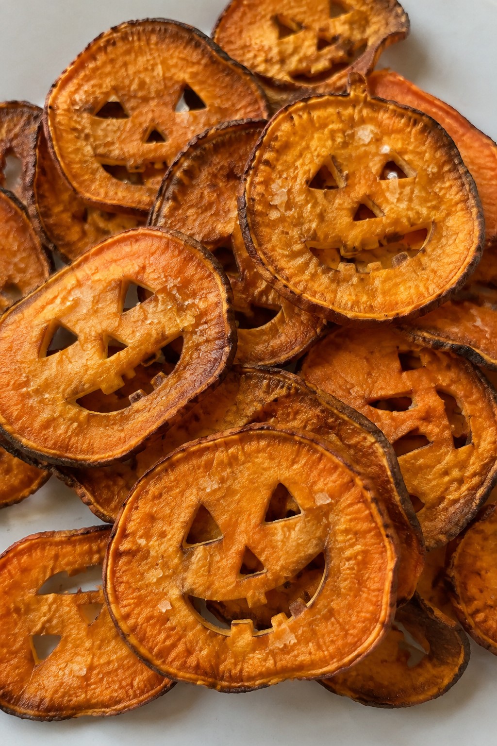 Baked Sweet Potato Jack-o'-Lantern Chips