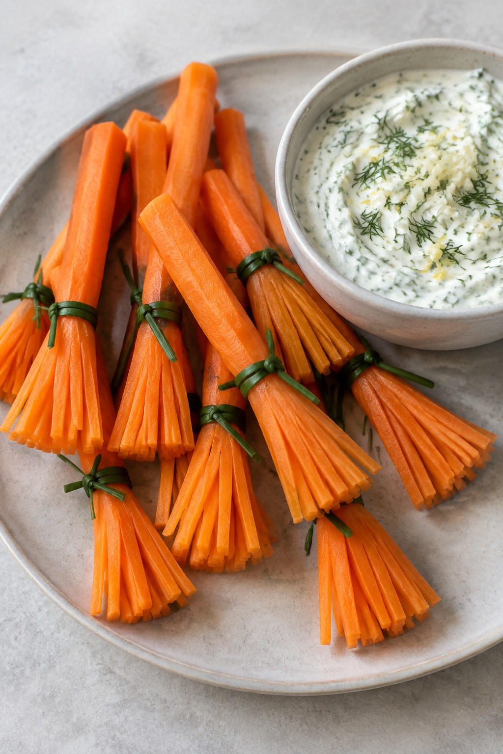 Carrot Witch Broomsticks with Greek Yogurt Dip
