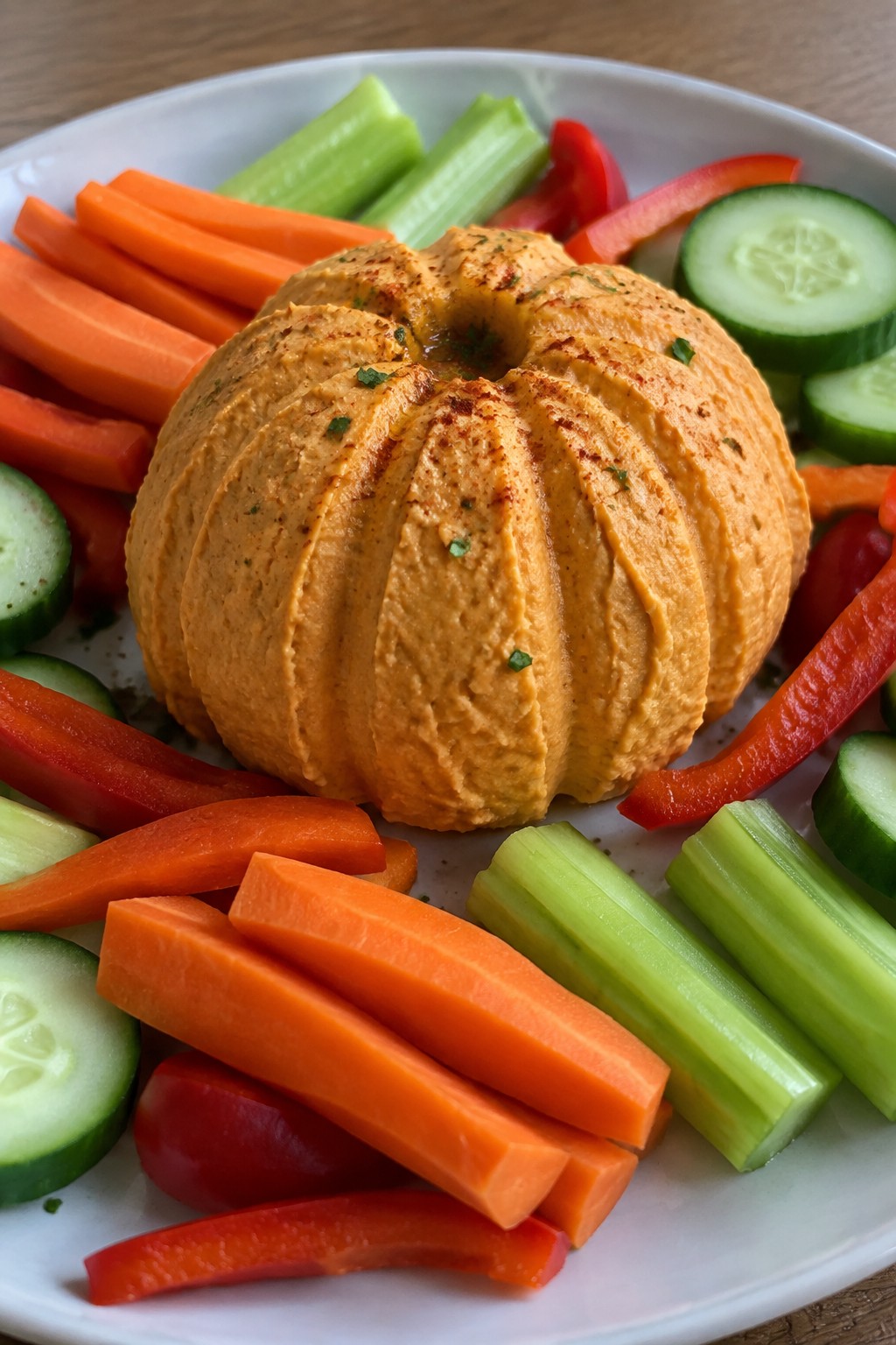 Pumpkin-Shaped Hummus with Crudité Dippers