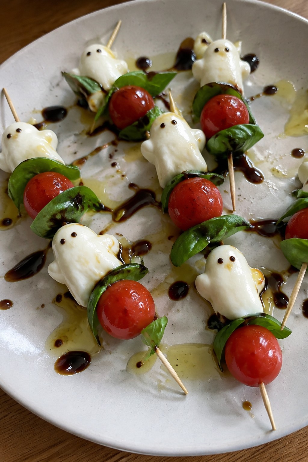 Ghost-Shaped Caprese Skewers