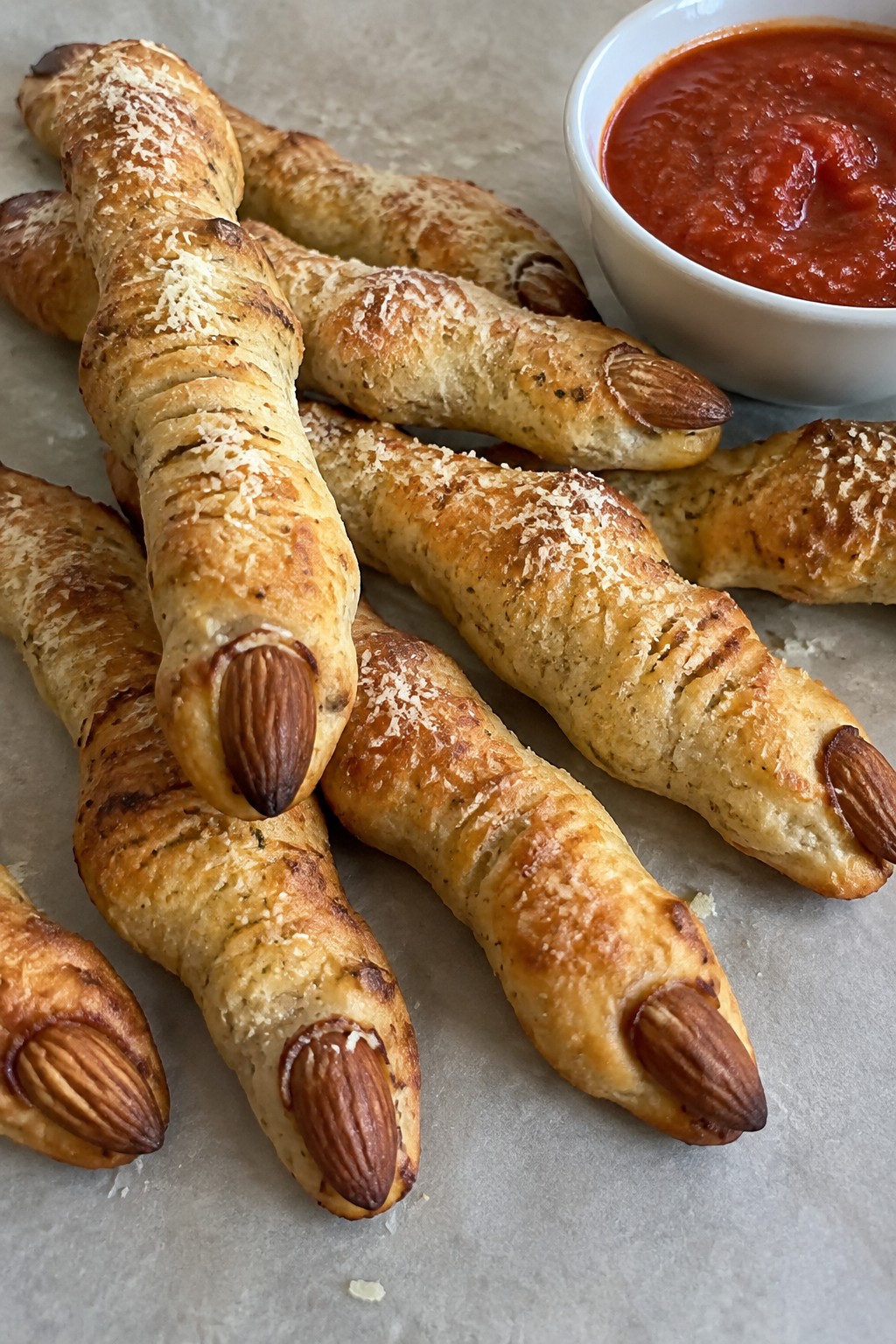 Witch Finger Breadsticks with Marinara