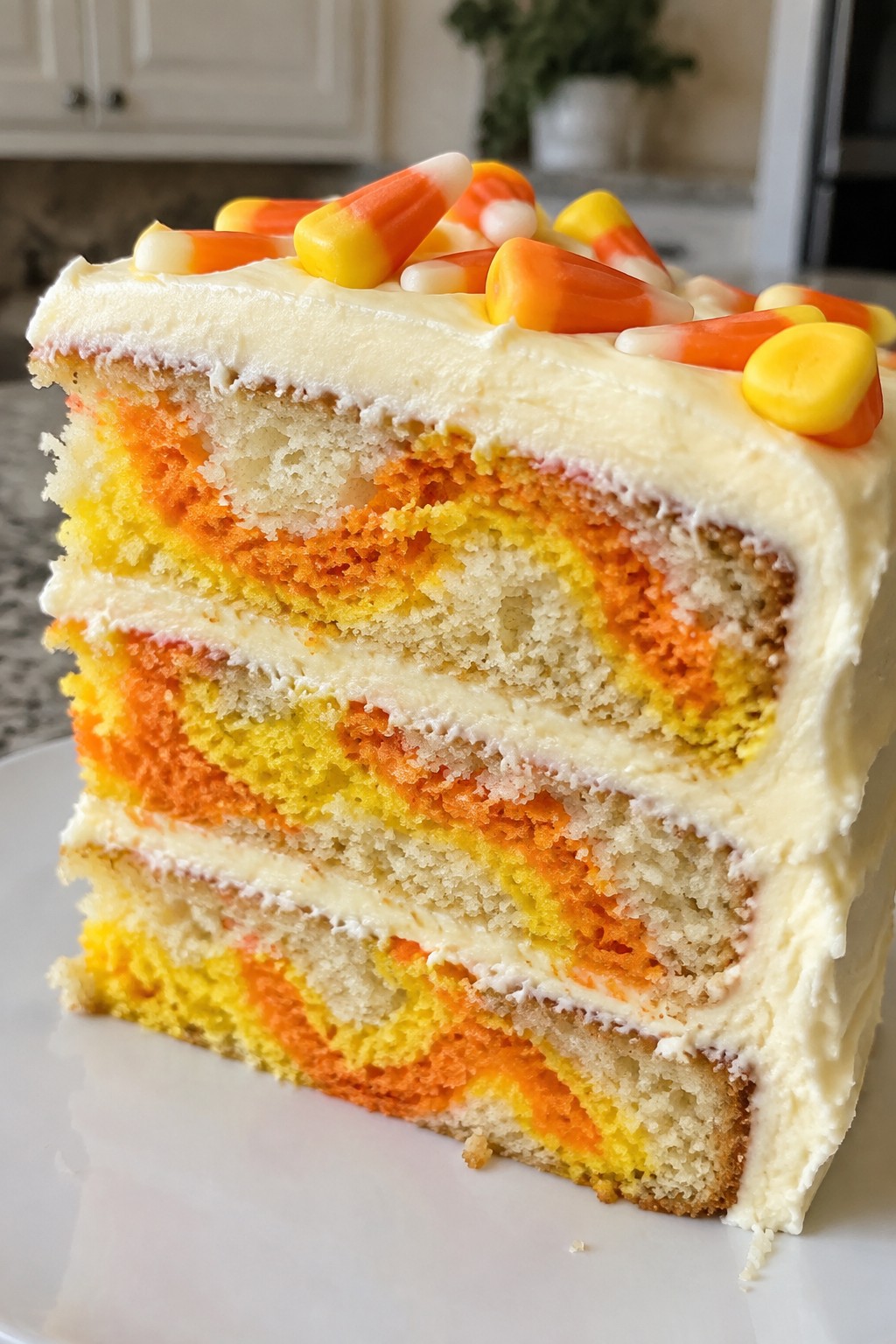 Candy Corn Swirl Layer Cake