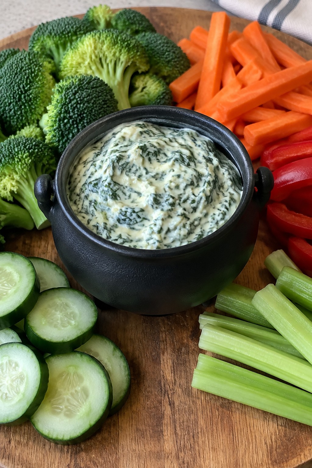 Witch's Cauldron Spinach Dip and Crudité Board