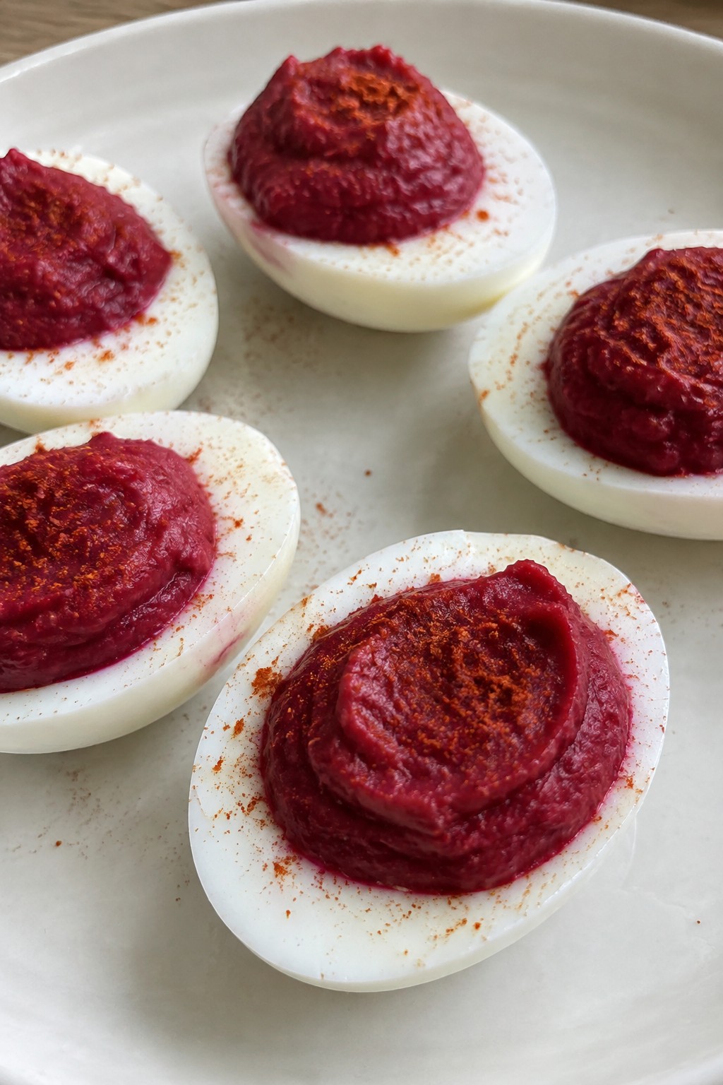 Bloody Beet Hummus Deviled Eggs